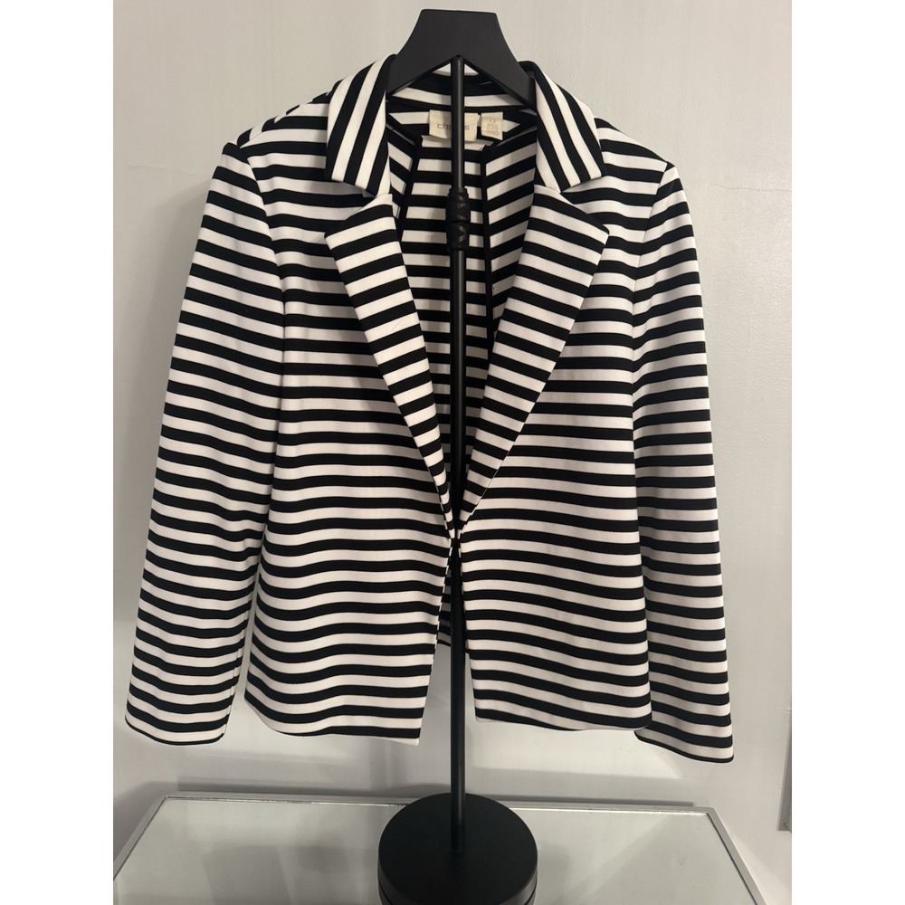 Chico's Black White Striped Open Front Jacket Women's Size 0 Small Classic Knit
